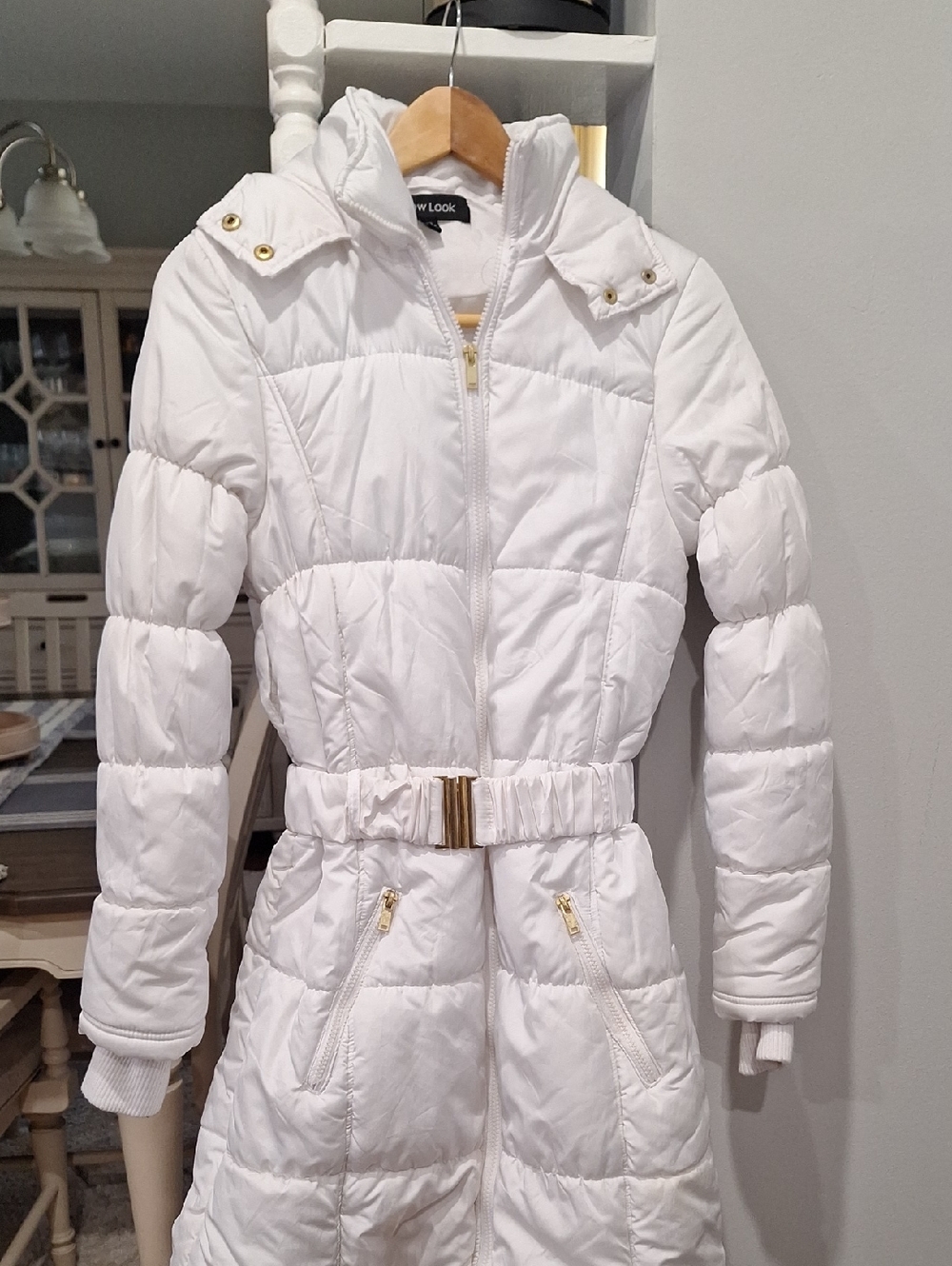 New Look White Quilted Belted Puffer Coat with Gold Hardware